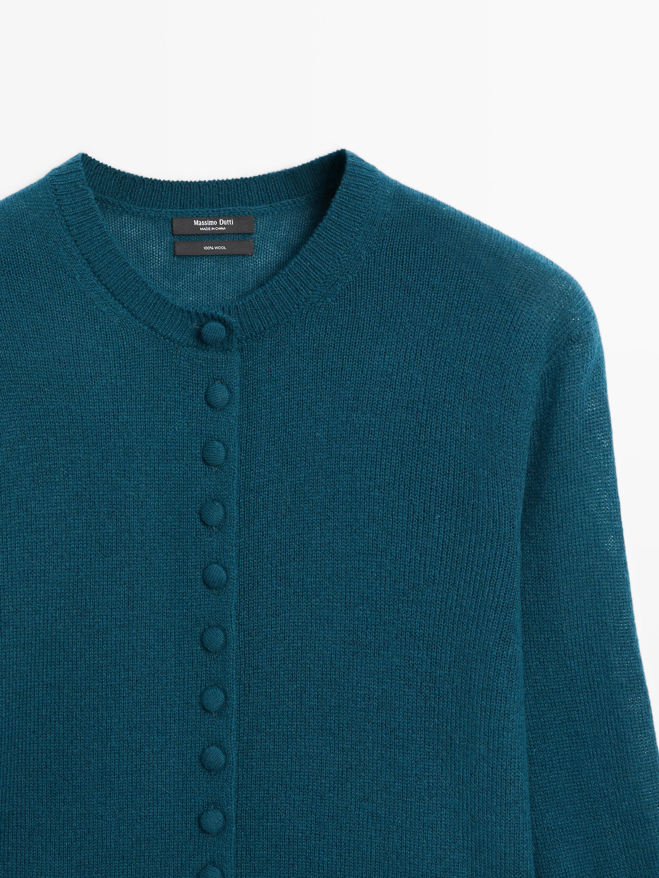 100% wool knit cardigan with covered buttons