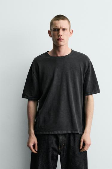 SLUB KNIT T-SHIRT - Blue / Grey by Zara