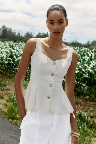 TOP CHALECO STRETCH PEPLUM - Blanco roto de Zara - Imagen 0