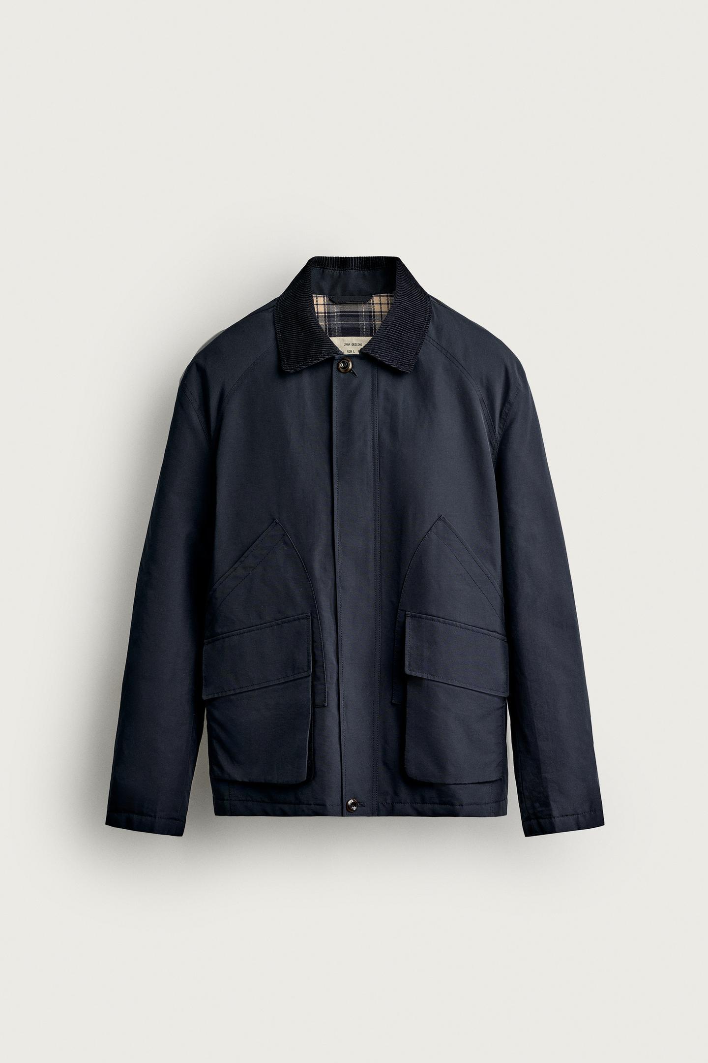 Мужская куртка Zara Regular-Fit Jacket with Contrast Collar, цвет: Тёмный тёмно-синий — фото 7