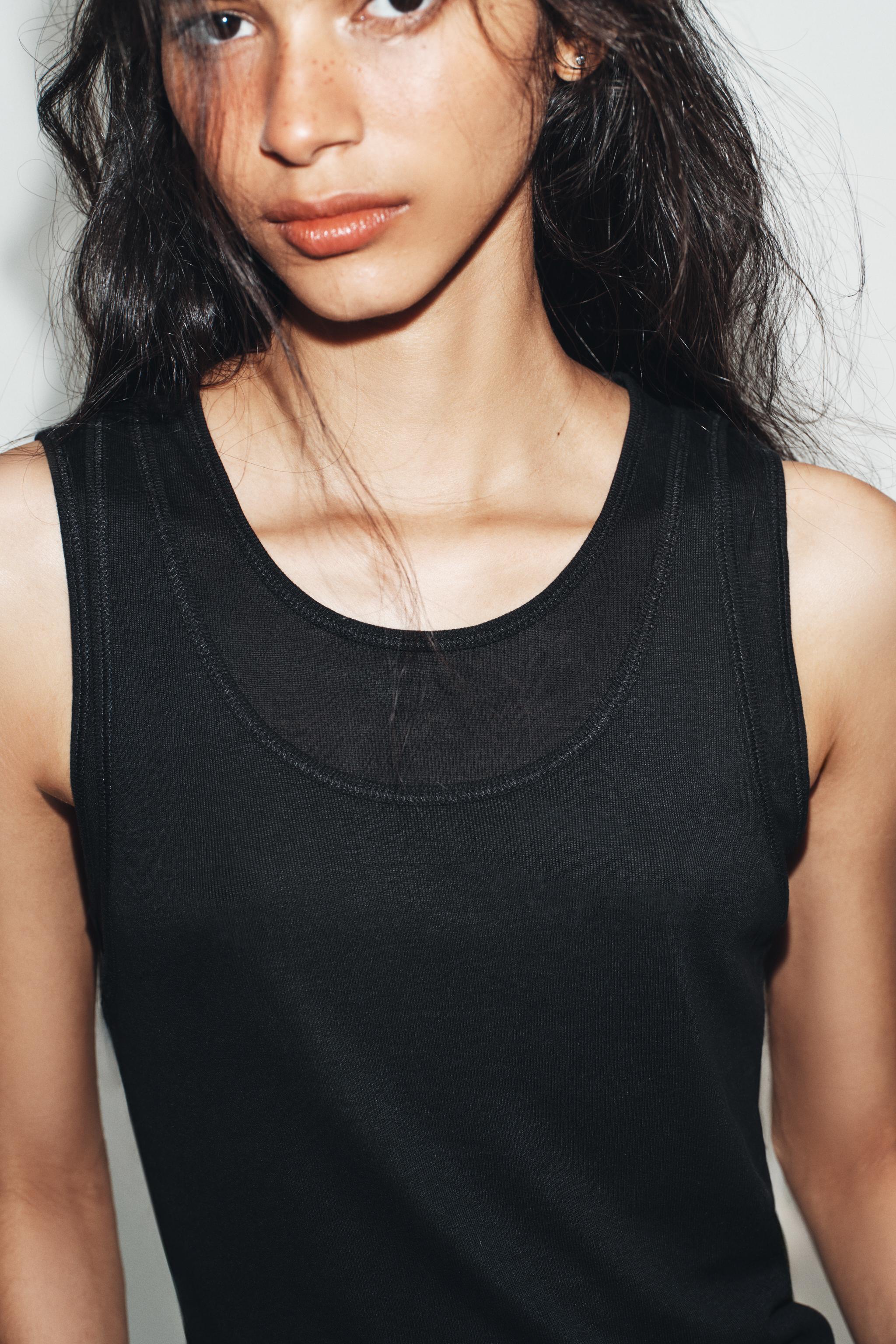 FAUX DOUBLE SLEEVELESS T-SHIRT — Charcoal
