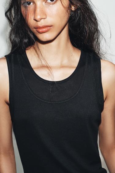 DOUBLE LAYER SLEEVELESS T-SHIRT - Charcoal by Zara