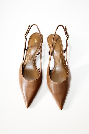 حذاء جلدي بكعب KITTEN - بني الخاص بـ Zara