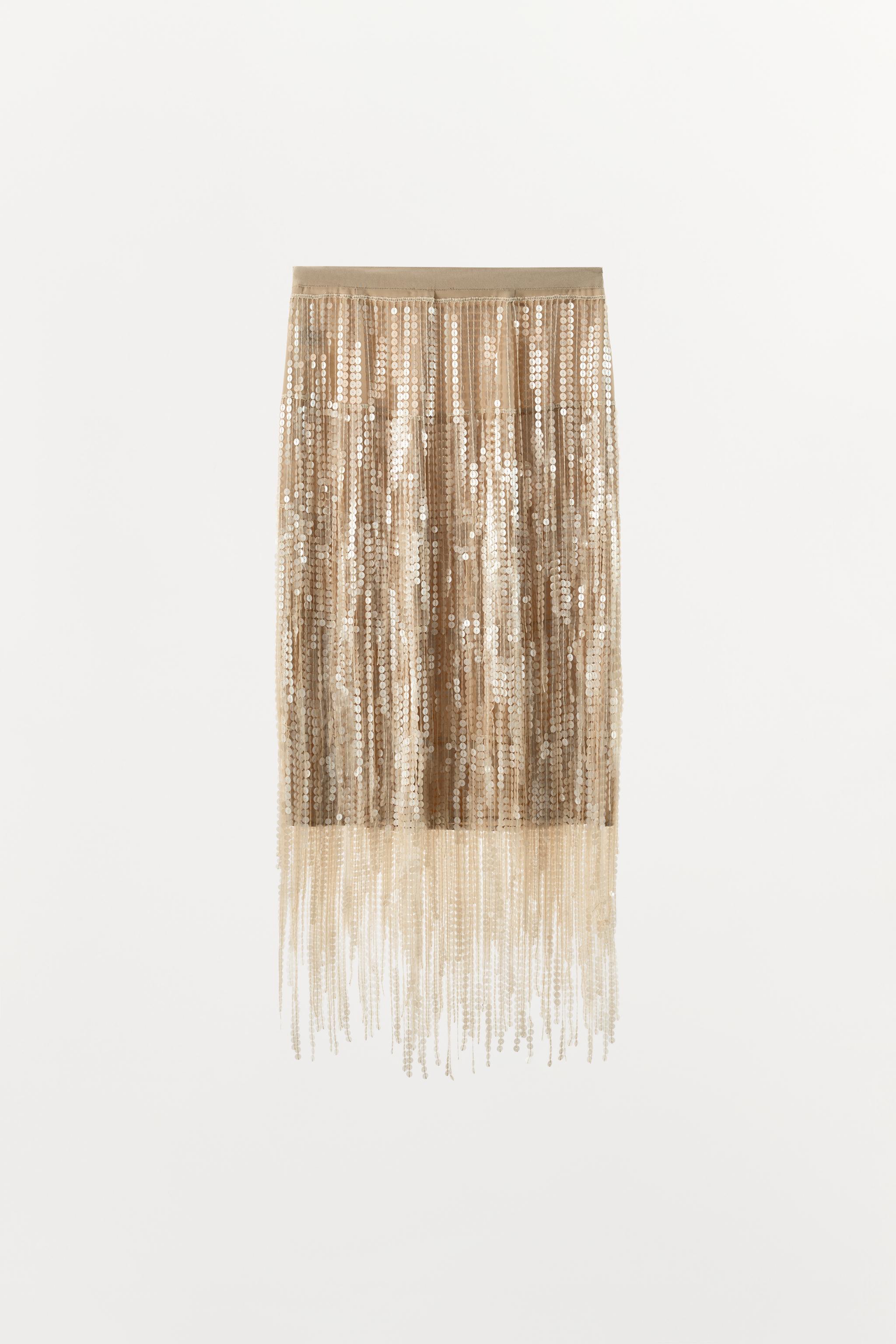 SEQUIN FRINGE MIDI SKIRT