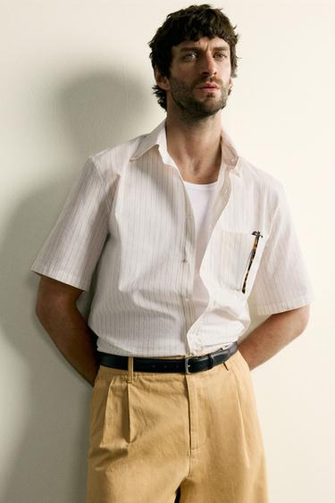CHEMISE REGULAR FIT JACQUARD À RAYURES - Écru de Zara - Image 5