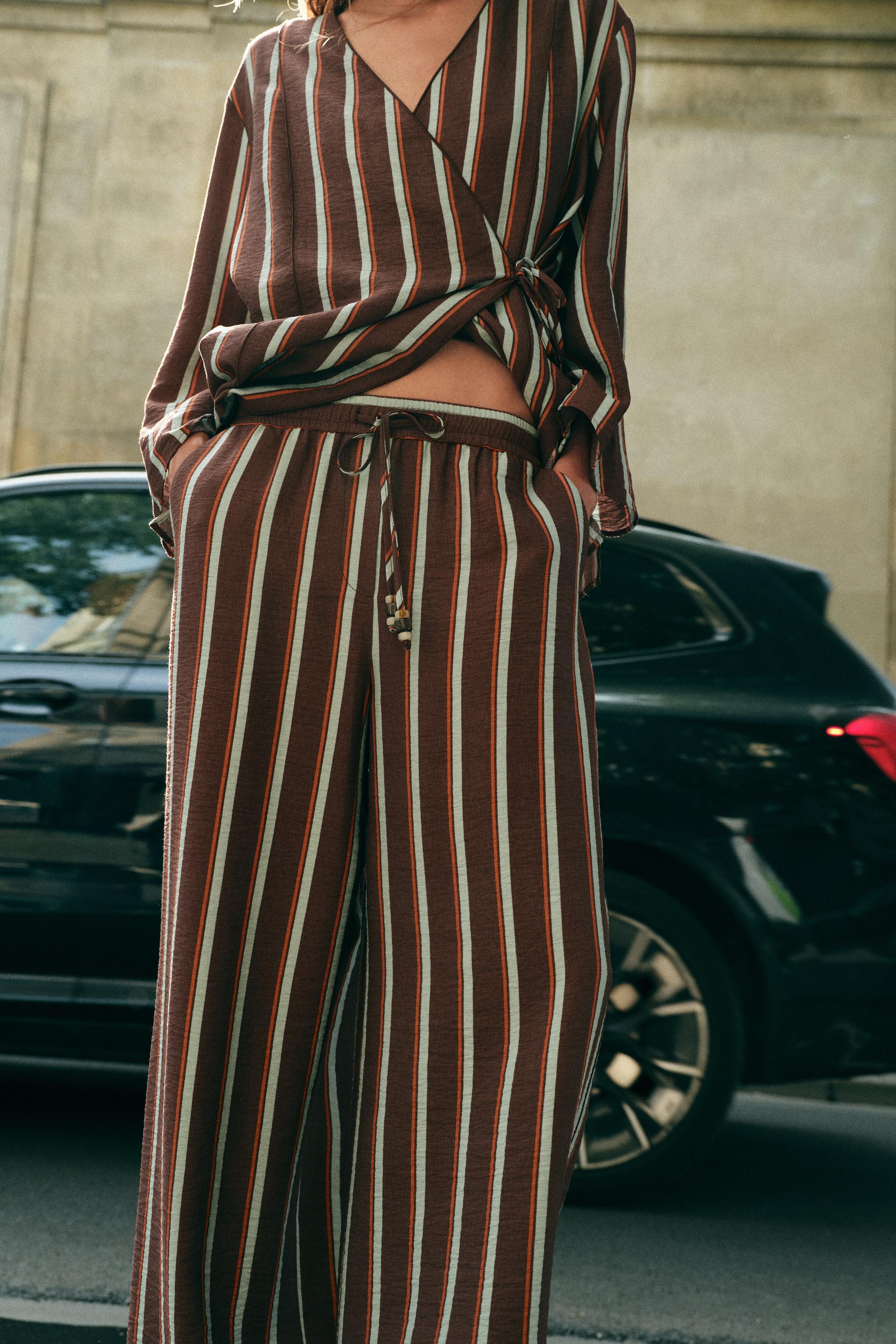 Zara Çizgili Geniş Paça Pantolon görsel 4