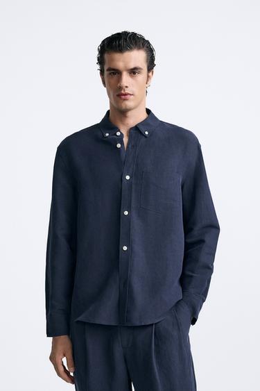 CAMISA LINO - SEDA - Marino de Zara