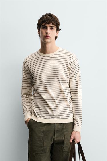 STRIPED LINEN-COTTON JUMPER - Ecru by Zara