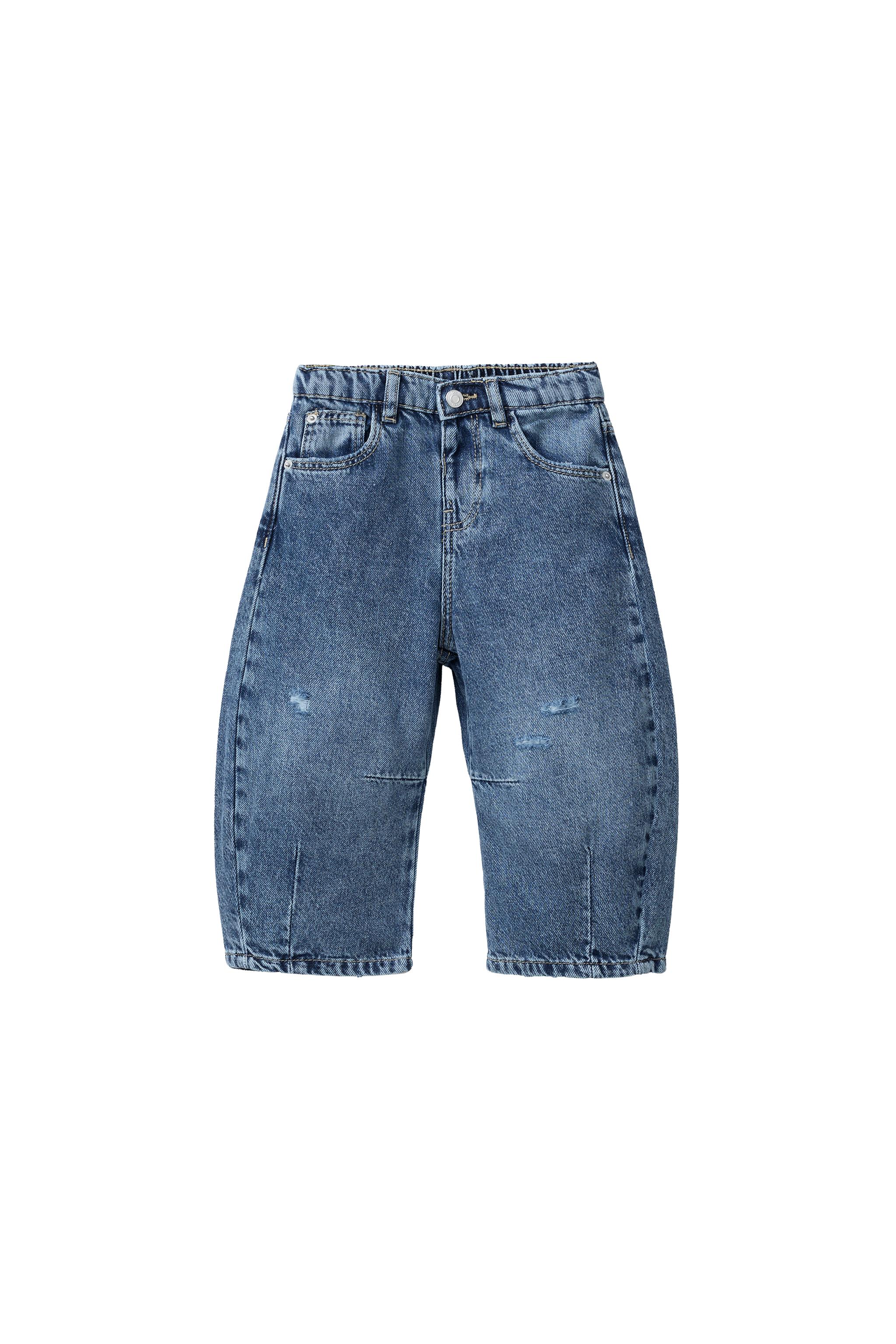 ダメージ加工スーパーバレルフィットデニムパンツ - ナイトブルー