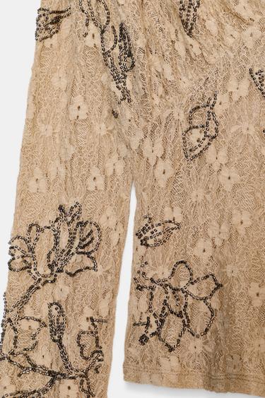 TOP BRODÉ AVEC FANTAISIE - Beige de Zara - Image 7