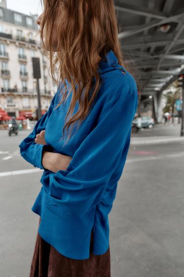 BLOUSE DRAPÉE - Bleu / Gris de Zara - Image 5