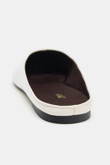 FLAT LEATHER MULE SHOES - Ecru White by Zara - Image 5