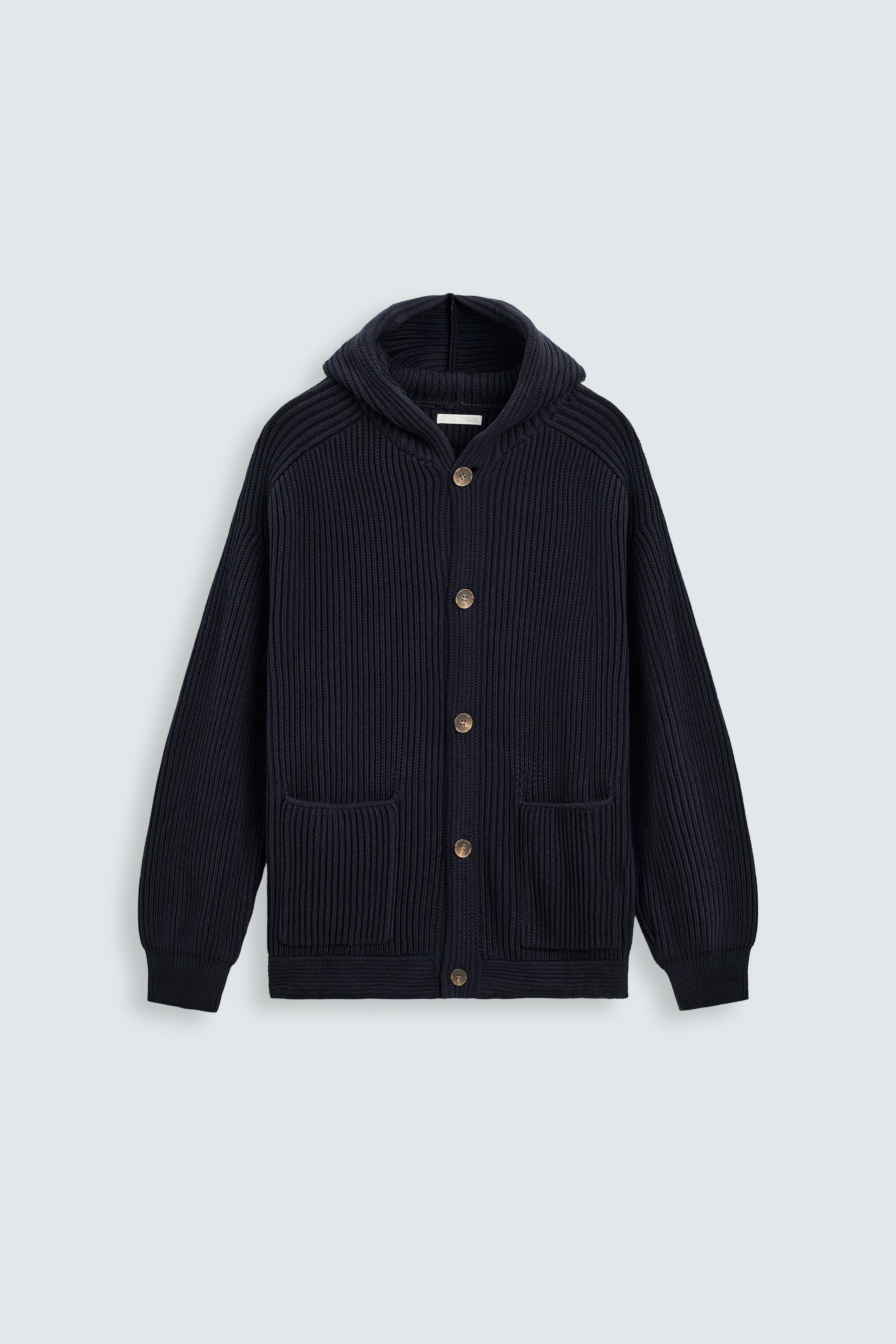 CARDIGAN DE TRICÔ PEROLADO COM CAPUZ - Azul-marinho | ZARA Brasil