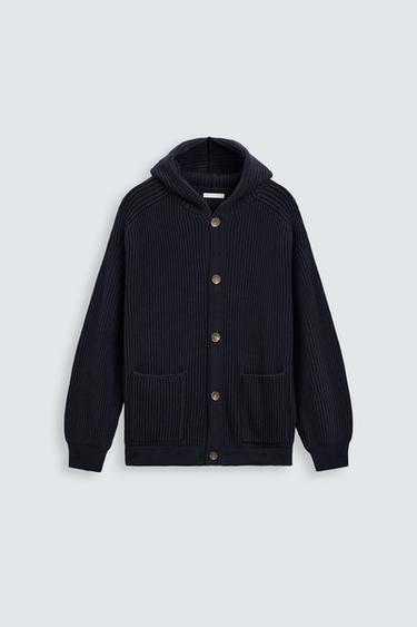 PURL KNIT HOODED CARDIGAN - Navy blue by Zara