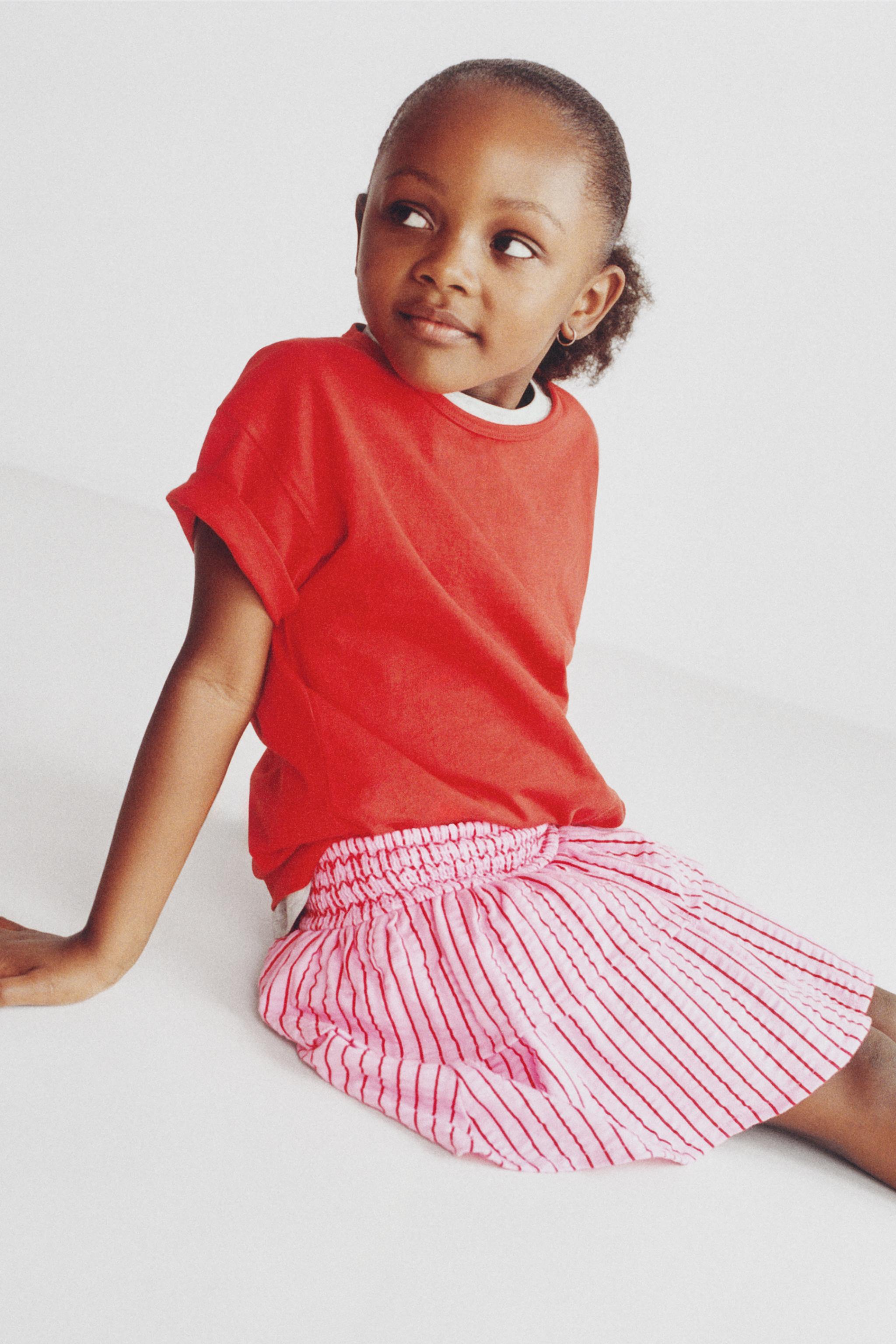 RUFFLED STRIPED SKIRT — Pink