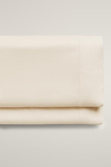 SATEEN FLAT SHEET WITH TRIM (300 THREAD COUNT) - Ecru by Zara