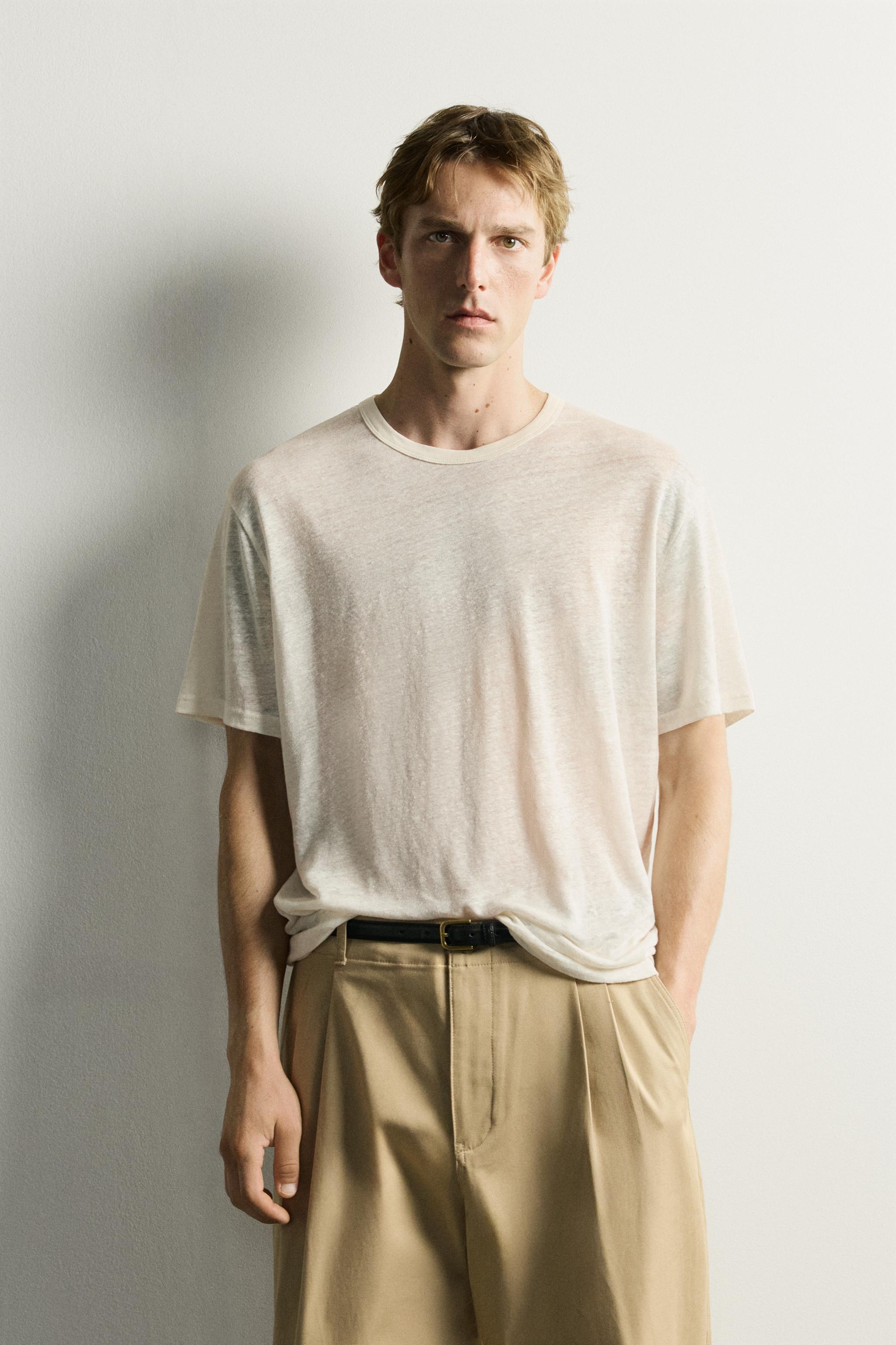 RELAXED FIT 100% LINEN T-SHIRT — Ecru