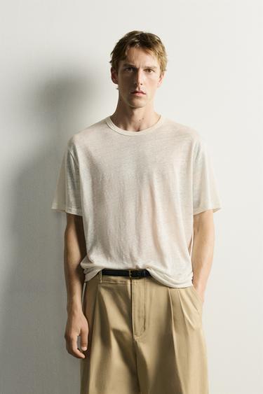 RELAXED FIT 100% LINEN T-SHIRT - Ecru by Zara