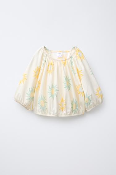 Zara PRINTED CROPPED T-SHIRT - Ecru