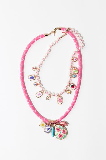 PACK OF 2 FAUX PEARL CORD CHARM NECKLACES - Golden by Zara