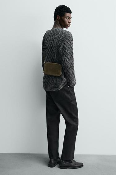 LEATHER CROSSBODY BAG - Khaki Green by Zara - Image 1