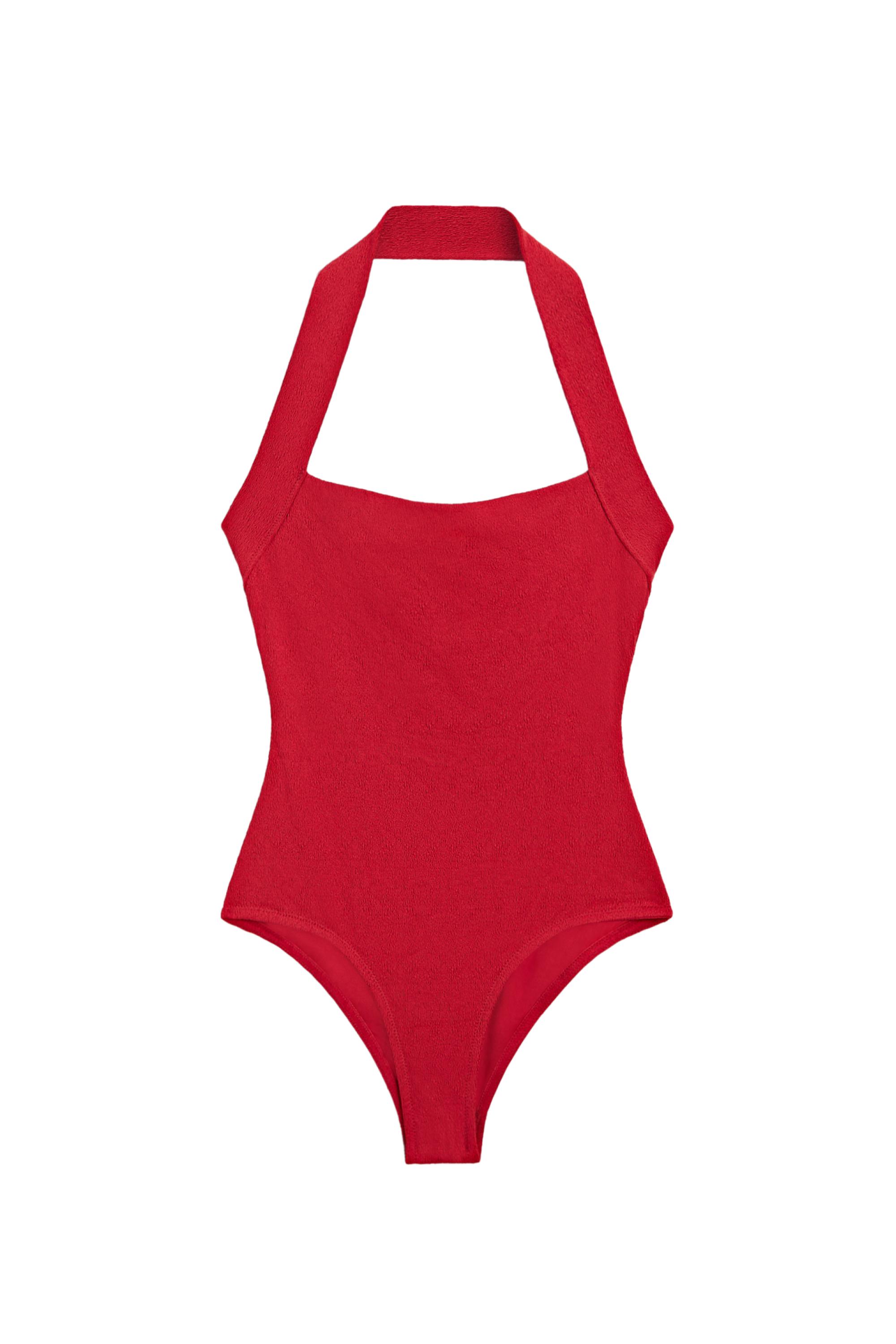 Textured halter swimsuit — Red