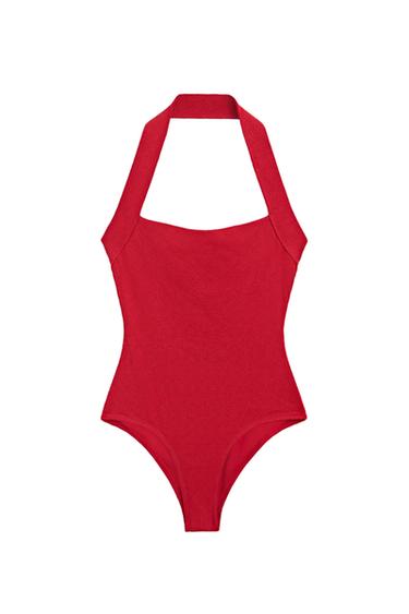 Zara Textured halter swimsuit - Red
