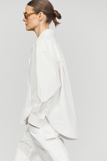 Chemise en popeline avec détails coutures - Blanc de Zara