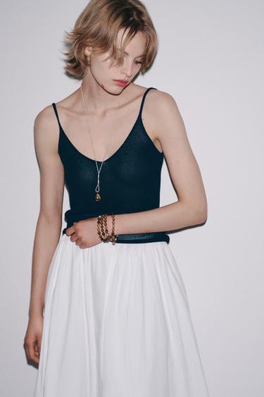 Zara ZW COLLECTION POPLIN MIDI SKIRT - White