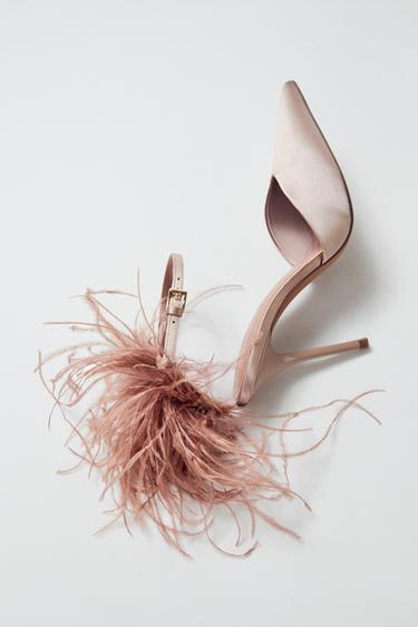 Zara FEATHER HEELED SHOES - Beige