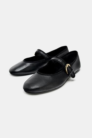BALLERINES PLATES EN CUIR - Noir de Zara - Image 2