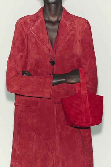 FAUX SUEDE FROCK COAT - Dark red by Zara - Image 3