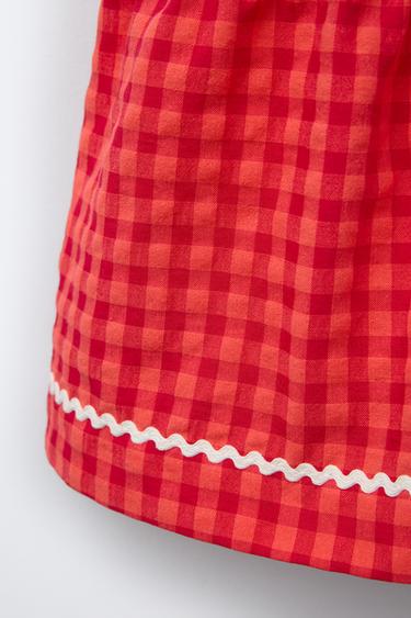 CASA LAWA © X ZARA KIDS CHECK DRESS WITH WAVY TRIM - Red / Coral by Zara - Image 3