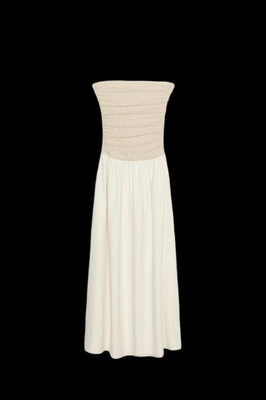 VESTIDO COMBINADO ESCOTE RECTO - Crudo medio de Zara