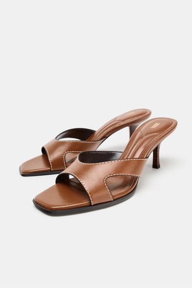 HIGH-HEEL SANDALS WITH TOPSTITCHING - Brown by Zara - Image 2