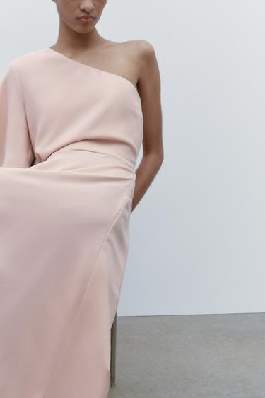 ROBE CRÊPE ASYMÉTRIQUE - Rose poudré de Zara - Image 2