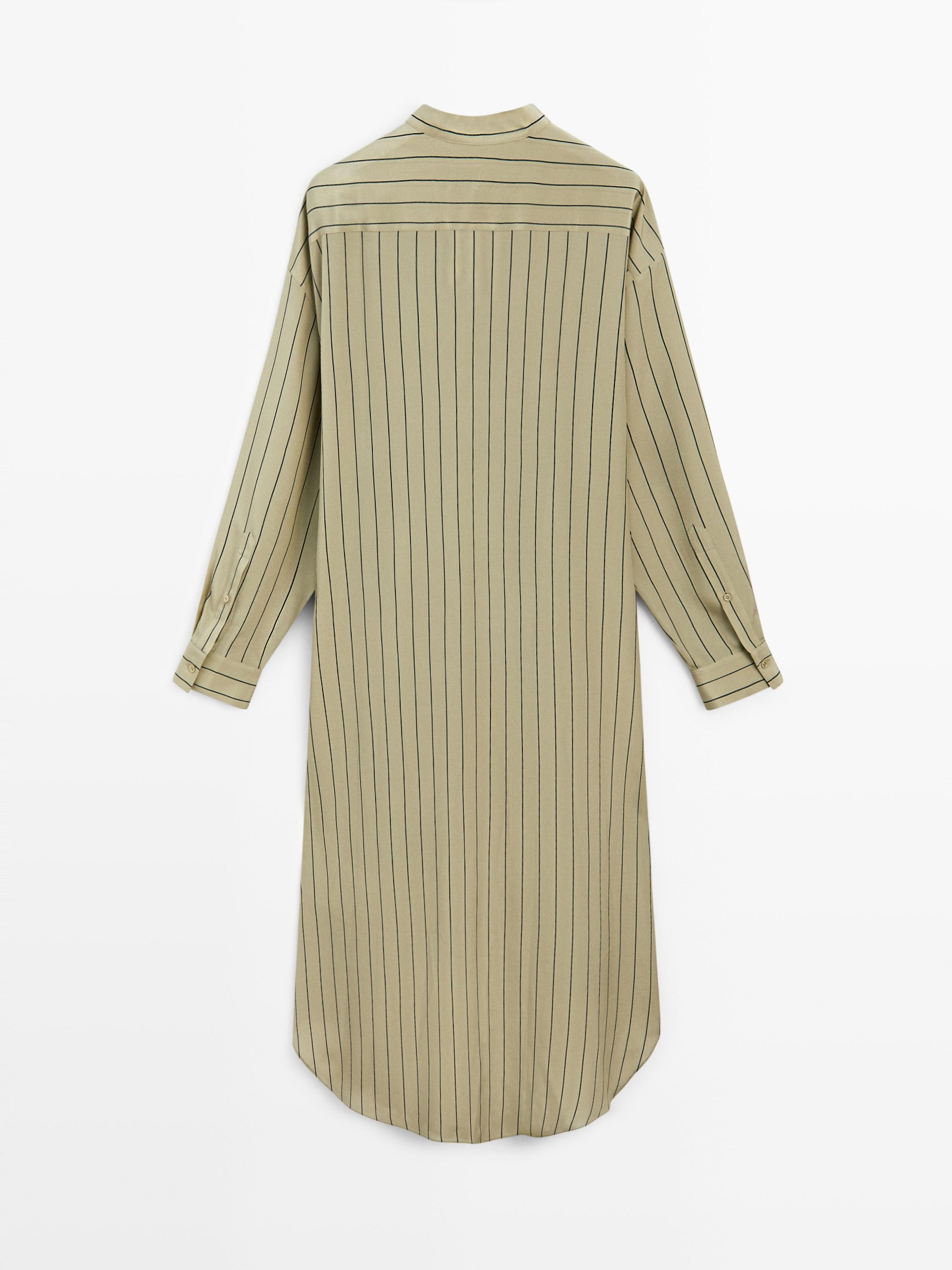 100% silk flowing striped asymmetric cut dress - STUDIO