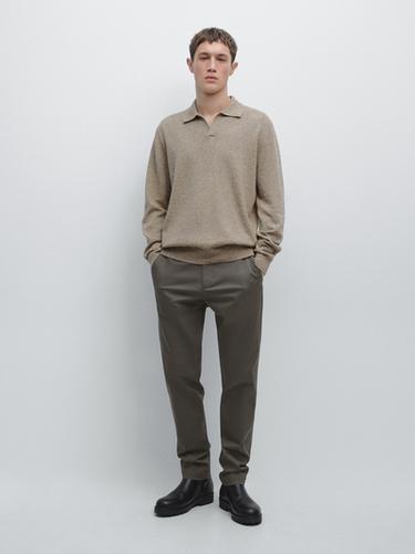 Zara Cotton blend knit polo collar sweater - Mink - Image 0