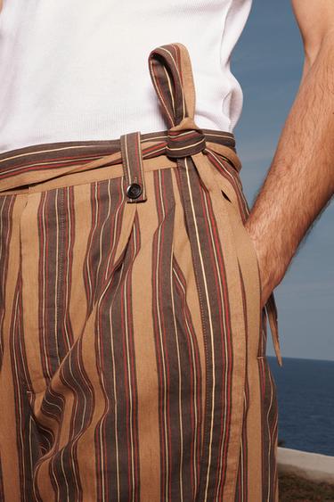 LIMITED EDITION STRIPED TROUSERS WITH BELT - Brown by Zara