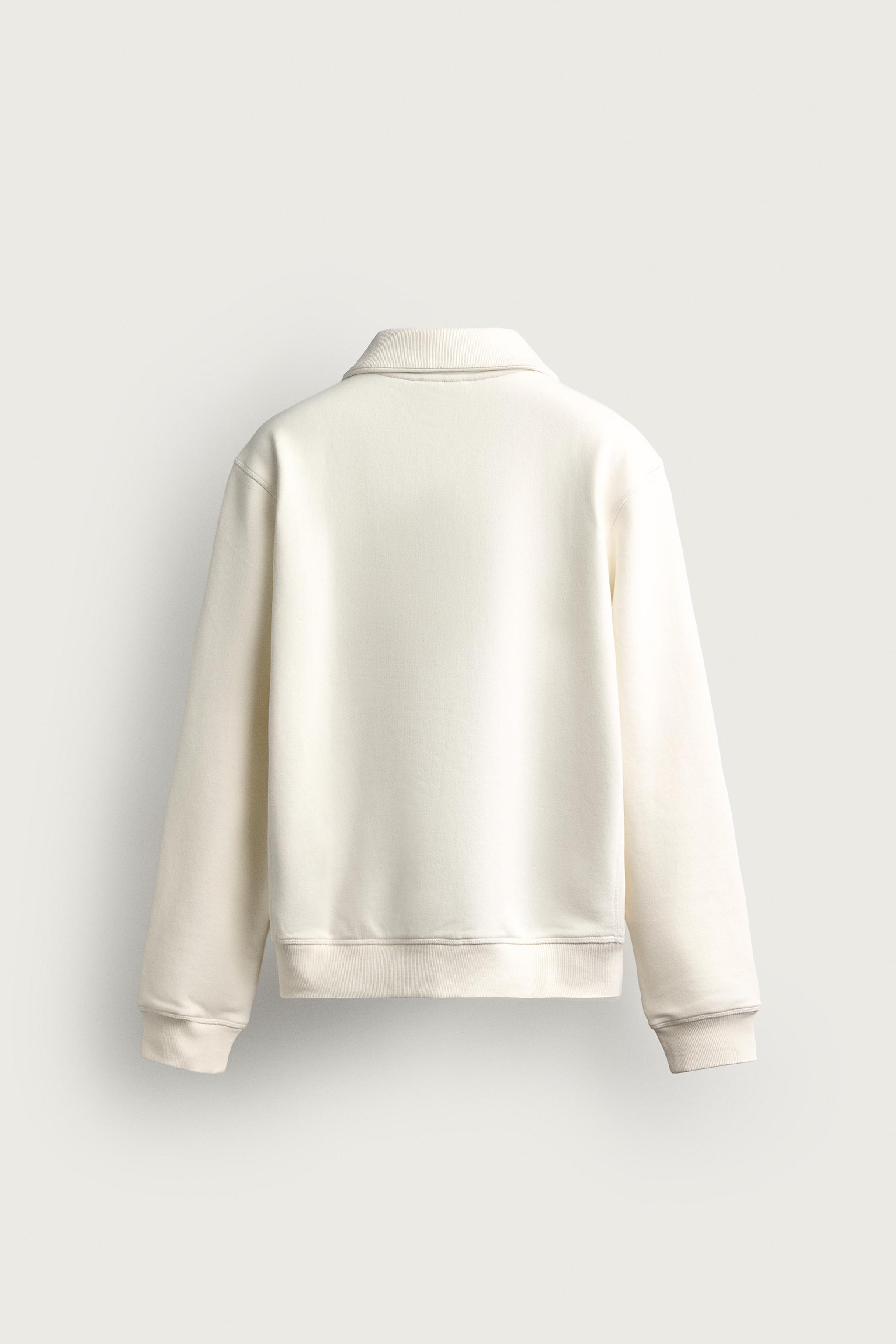 BASIC QUARTER-ZIP SWEATSHIRT — Oyster-white