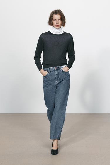 جينز ZW COLLECTION بخصر عالٍ وساق مدببة - نيلي by Zara