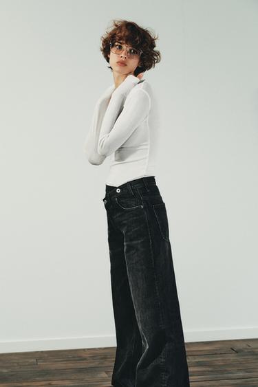 TRF WIDE-LEG HIGH-WAIST JEANS WITH CROSSOVER WAIST - Black by Zara - Image 5