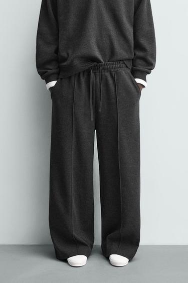 TEXTURED WIDE-LEG JOGGING TROUSERS - Dark grey by Zara