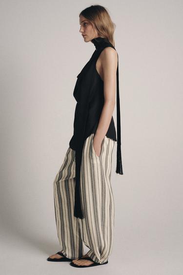 TOP HALTER FOULARD FRANGES ZW COLLECTION - Noir de Zara - Image 7