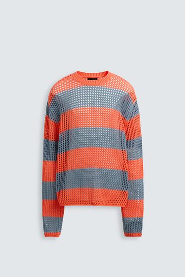 SUÉTER COM TEXTURA DE REDE LISTRADA - Laranja da Zara