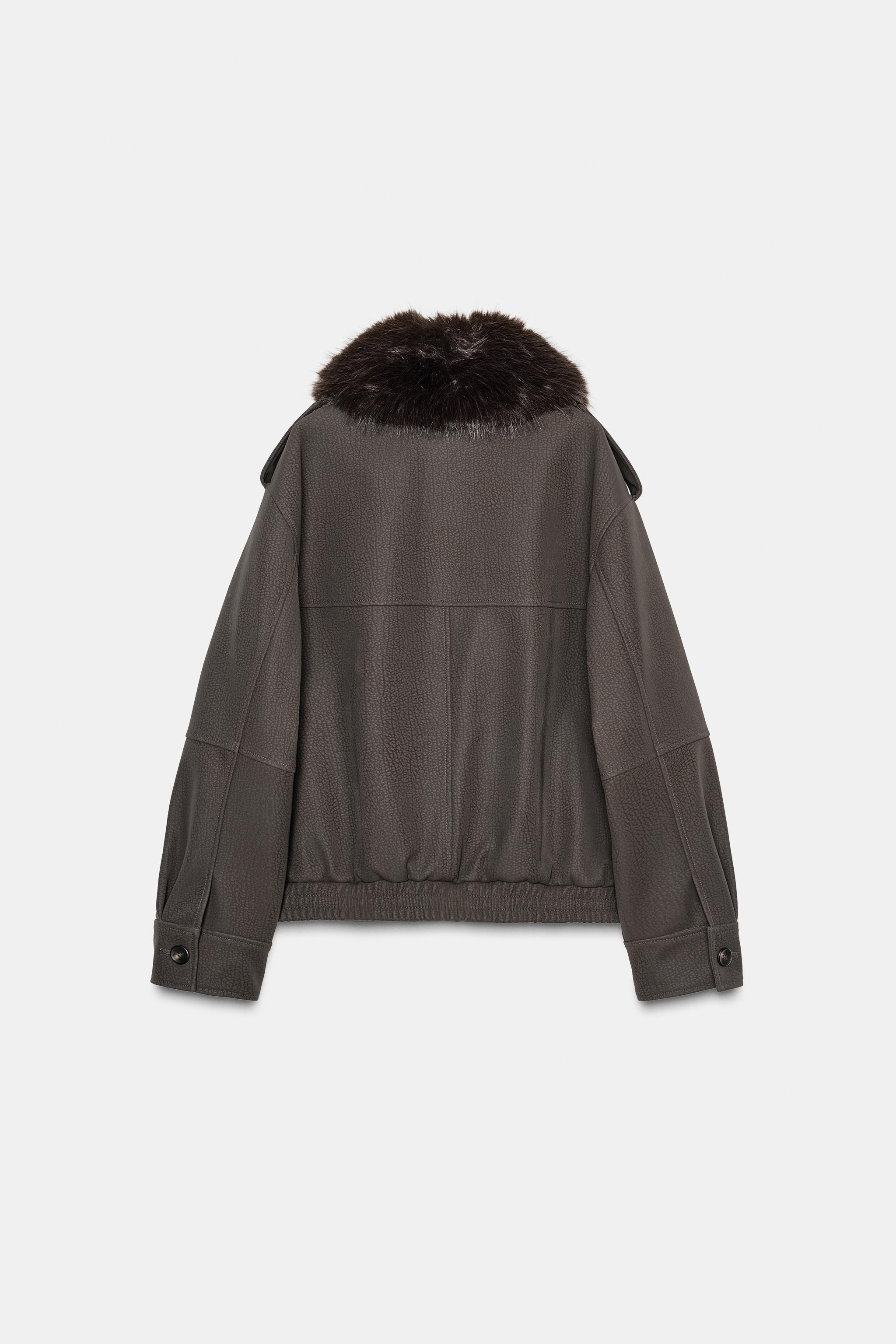 DETACHABLE COLLAR FAUX SUEDE JACKET