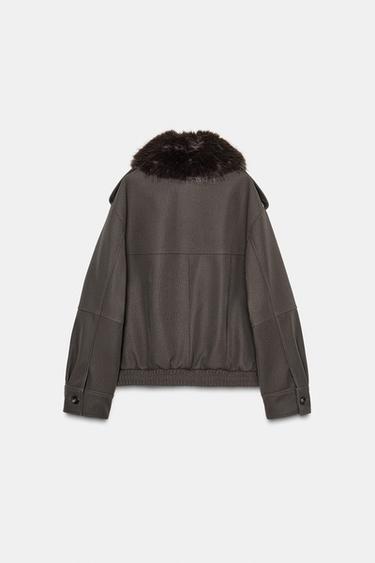 VESTE EFFET DAIM COL AMOVIBLE - Marron de Zara - Image 1