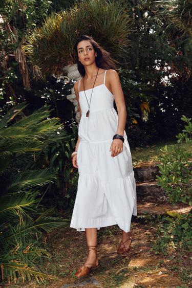 ROBE MIDI À PANNEAUX EN POPELINE - Blanc de Zara - Image 1