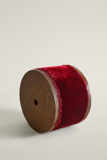 FRAYED VELVET CHRISTMAS GIFT RIBBON — Red 2
