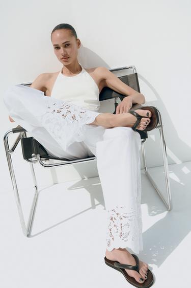 PANTALON DROIT BRODÉ - Blanc de Zara - Image 5